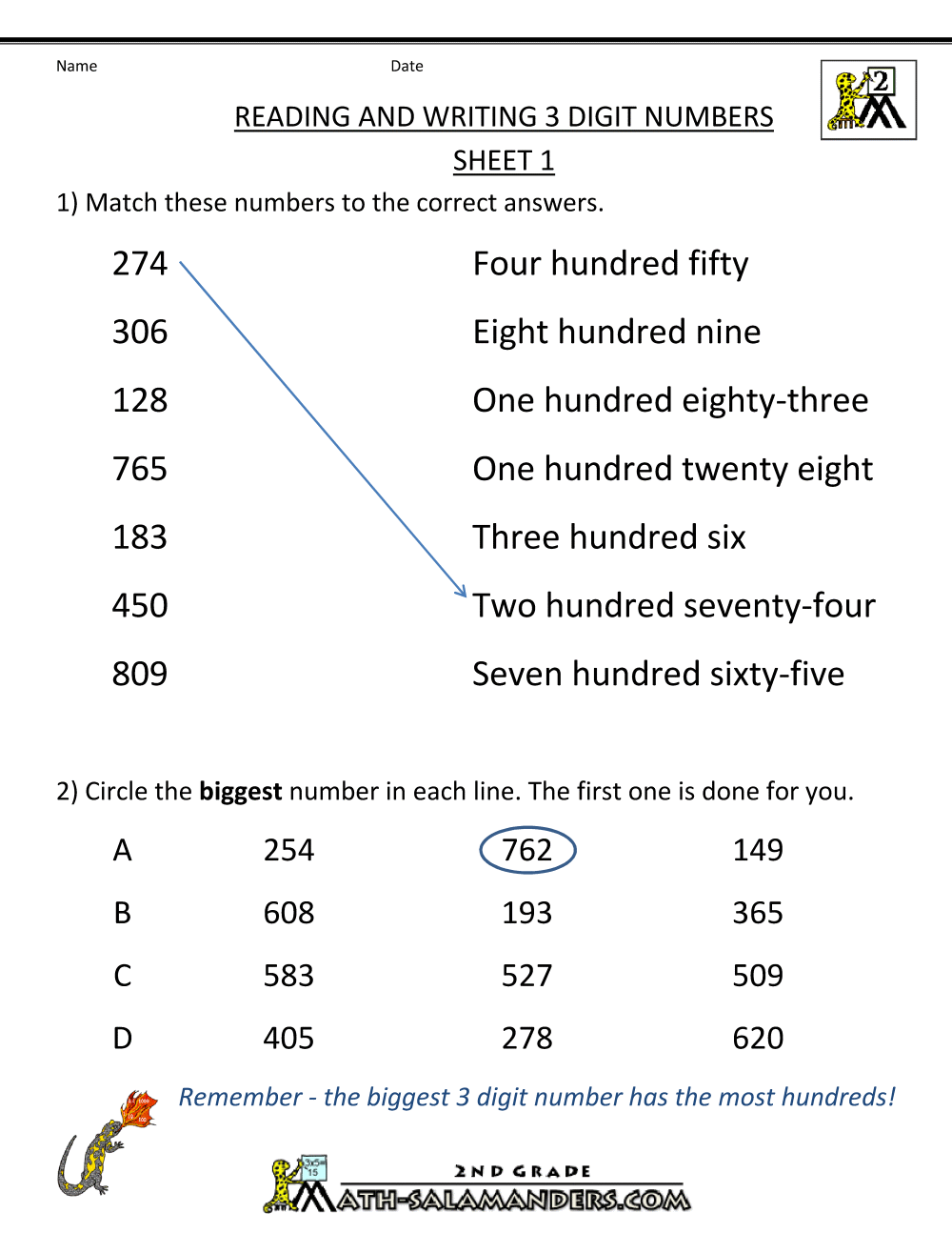 Numbers Into Words Worksheets