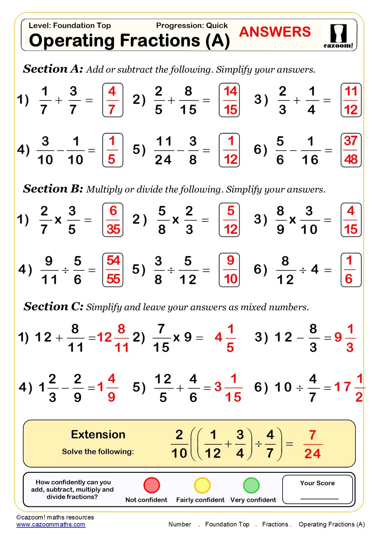 Fraction Grade 4 Questions And Answers