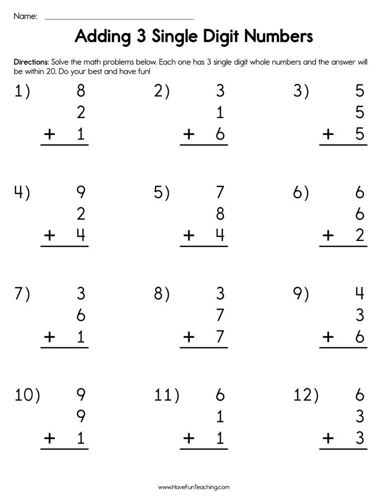 Single Digits Math image.