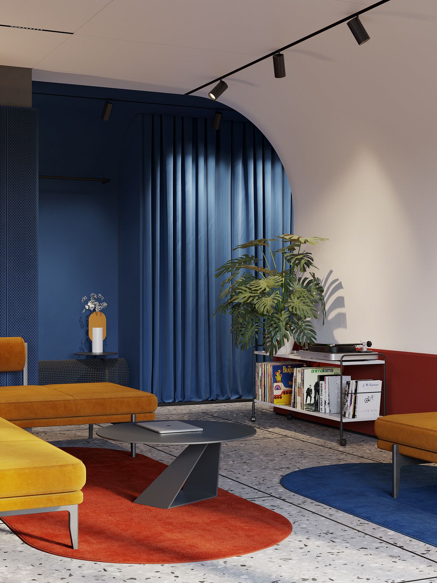 Red yellow blue on Behance Living room red, Interior design, Loft