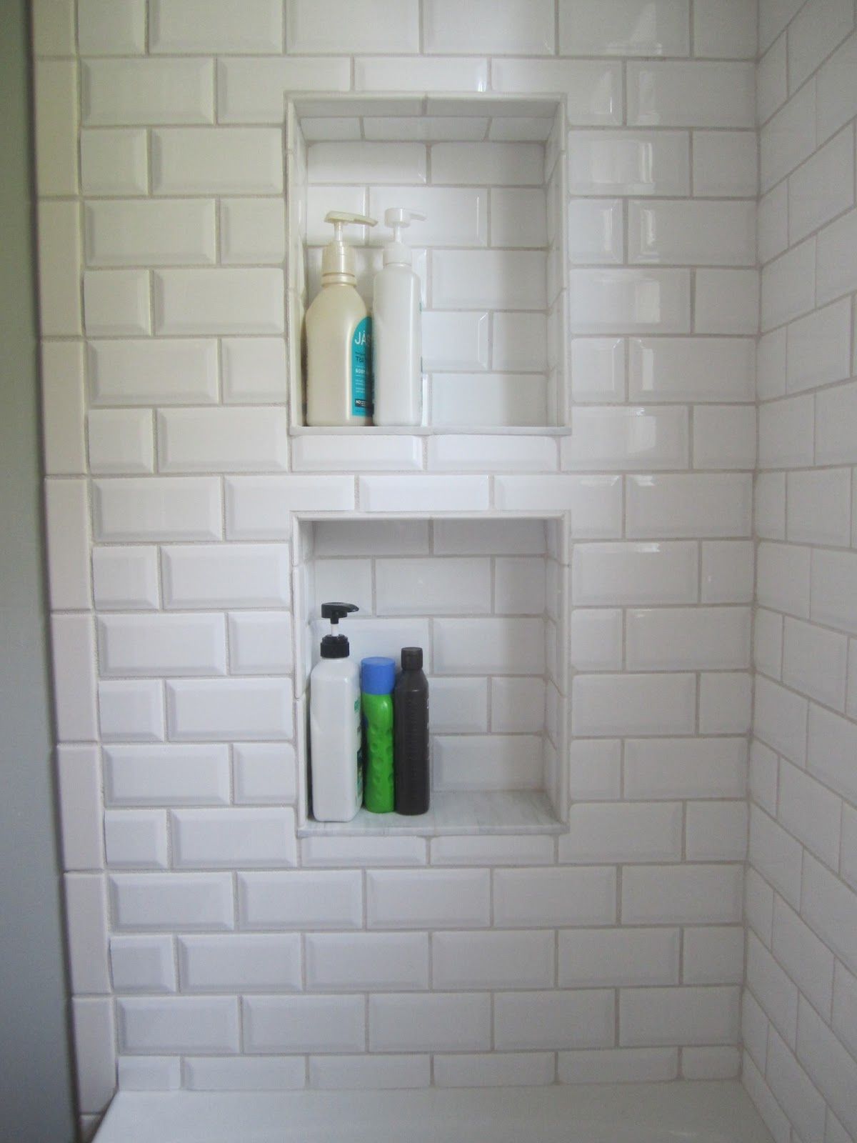 Shower Niche Beveled Subway Tile Would Put Basketweave From The