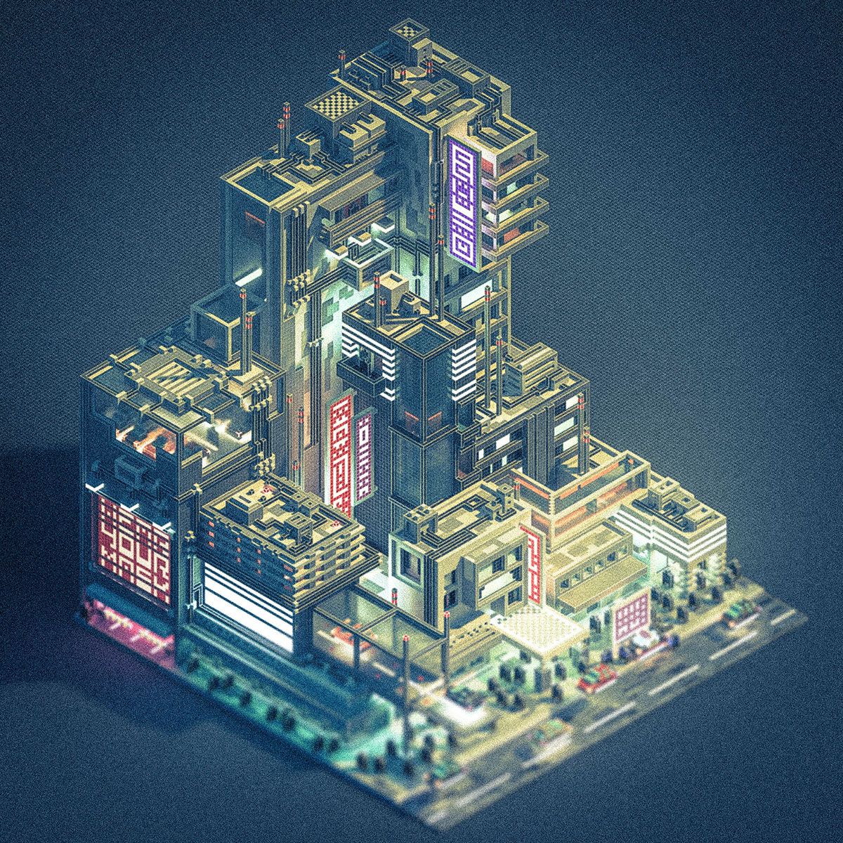 Created a little futuristic (?) city in voxels with Magica Voxel and ...