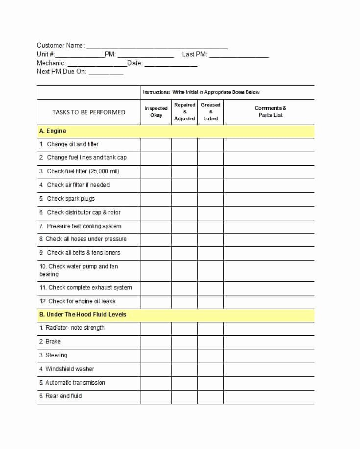 Truck Maintenance Schedule Template