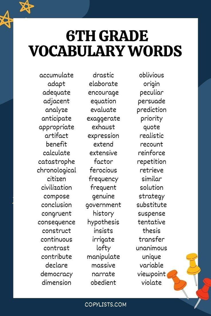 a list of 6th grade vocabulary words List Of Vocabulary Words, Grammar ... image.