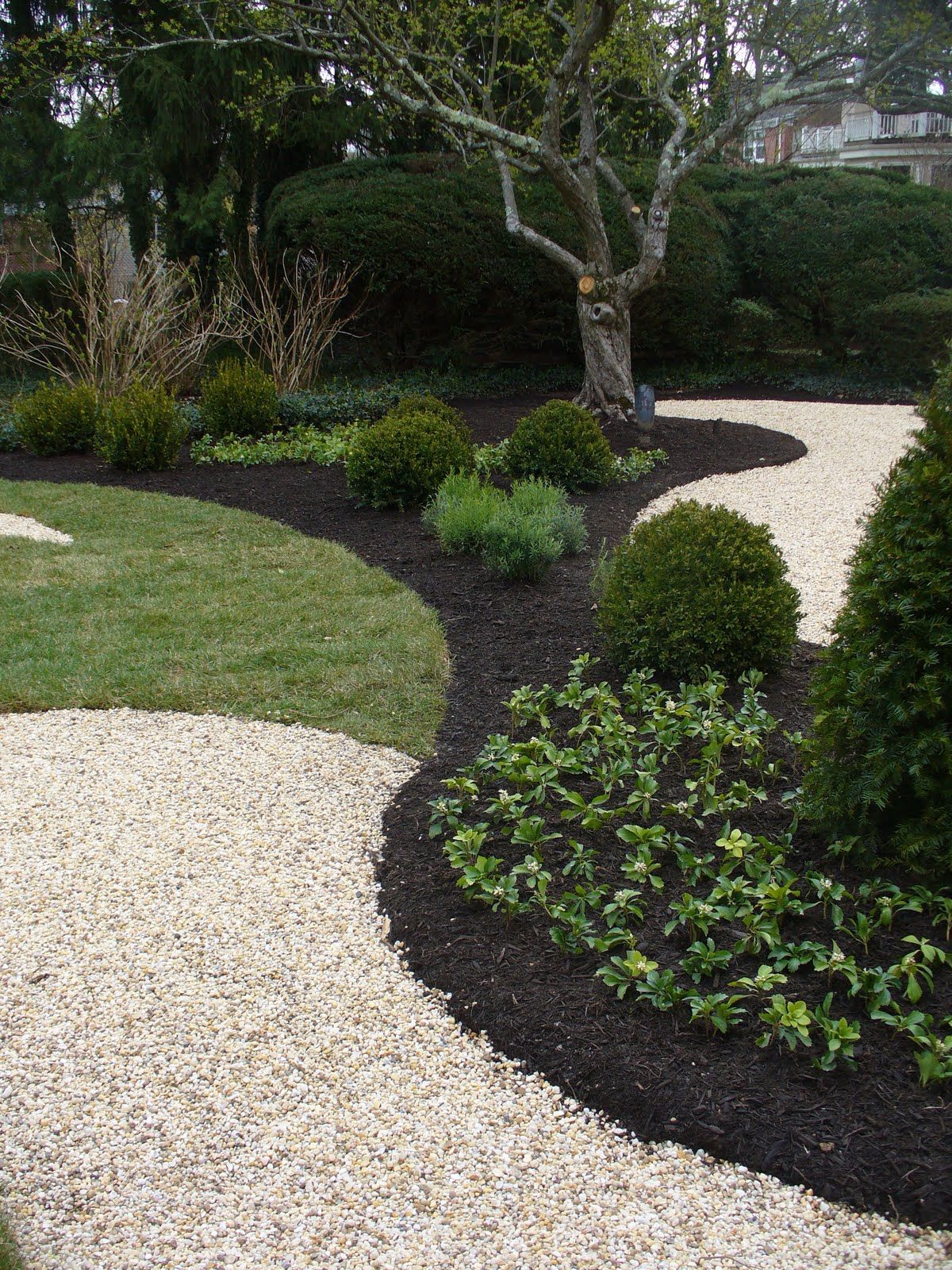 black mulch, crushed rock Mulch landscaping, Cheap landscaping ideas