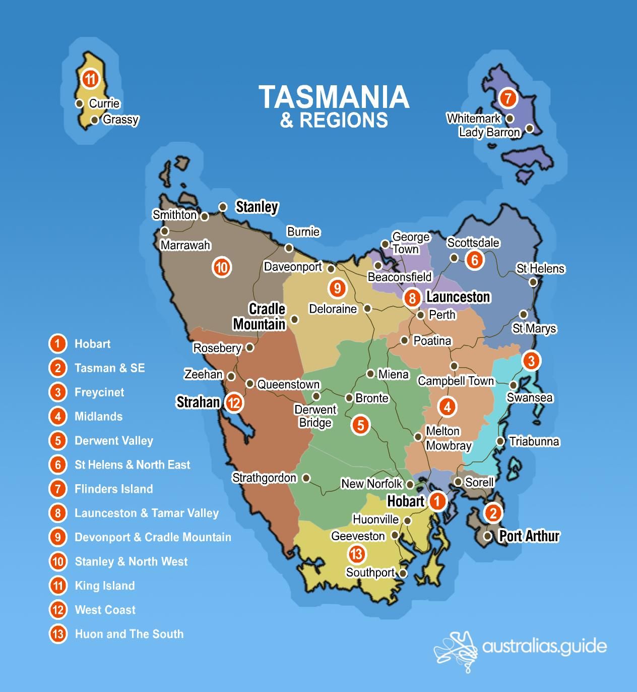 Printable Map Of Tasmania Map Of Tasmania Showing Tourist Attractions | Tasmania Travel, Tasmania, Australia Tourist Attractions