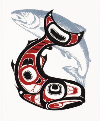 Alaskan Style Salmon Tattoo Design