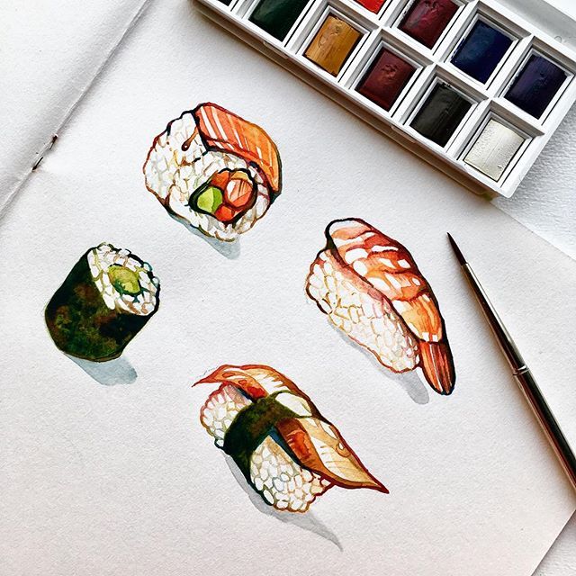 Sushi watercolor painting - Yelselogy | Watercolor ideas inspiration ...