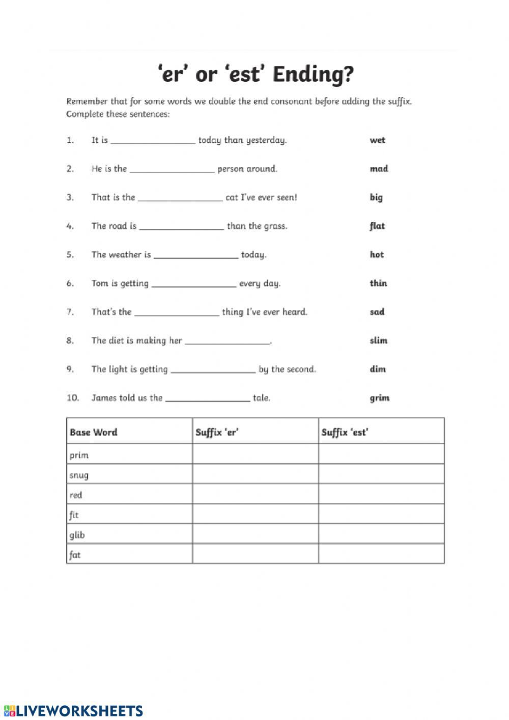 Comparatives-superlatives --er- -est- worksheet Forgot My Password ...