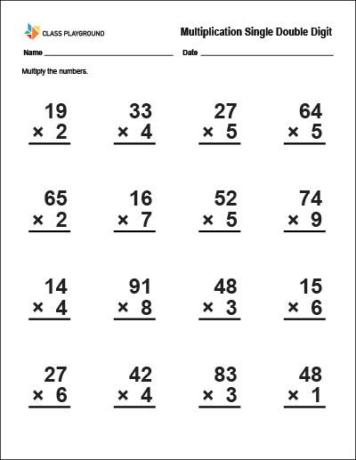 Printable Multiplication Single Double Digit Worksheet | Multiplication ...