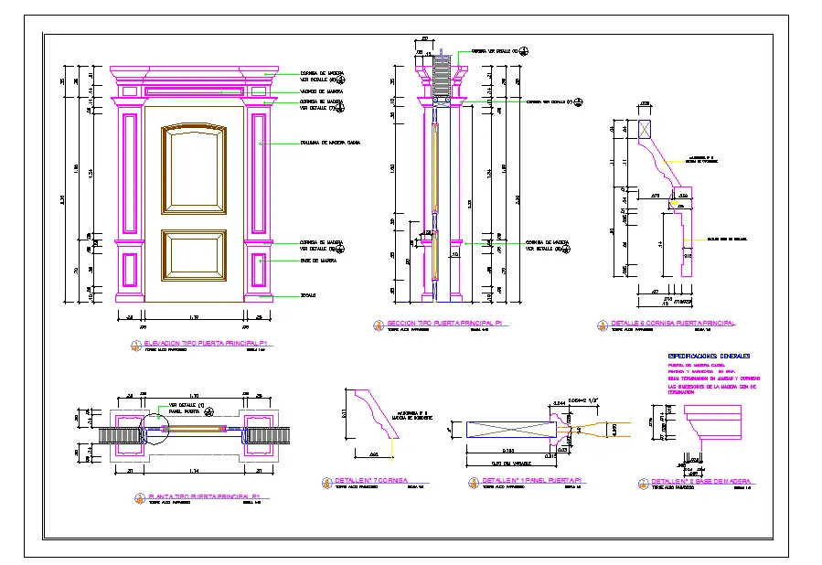 Wooden Main Door detail drawing DWG file - Cadbull Wooden Main Door ...