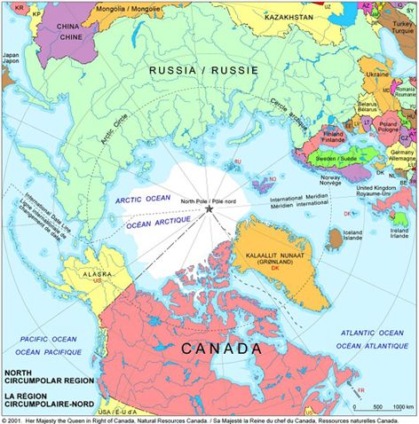 Arctic Ocean Map 2012; Canada, United States, Russian Federation and ...