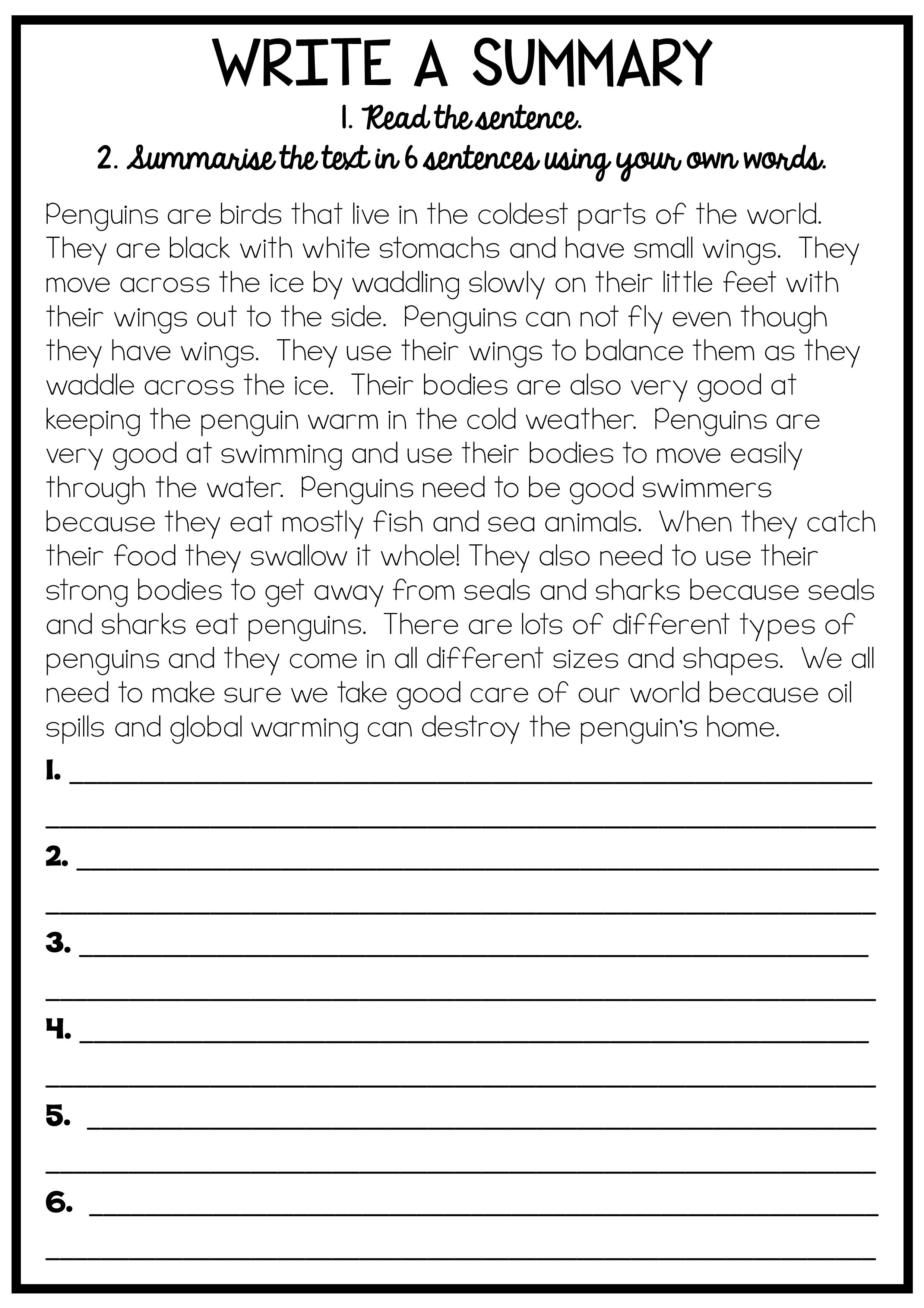 Summarizing Worksheets 3rd Grade Free