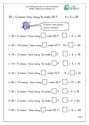 10 Worksheets Number Sentences Dividing by 3 ~ enredecblogs