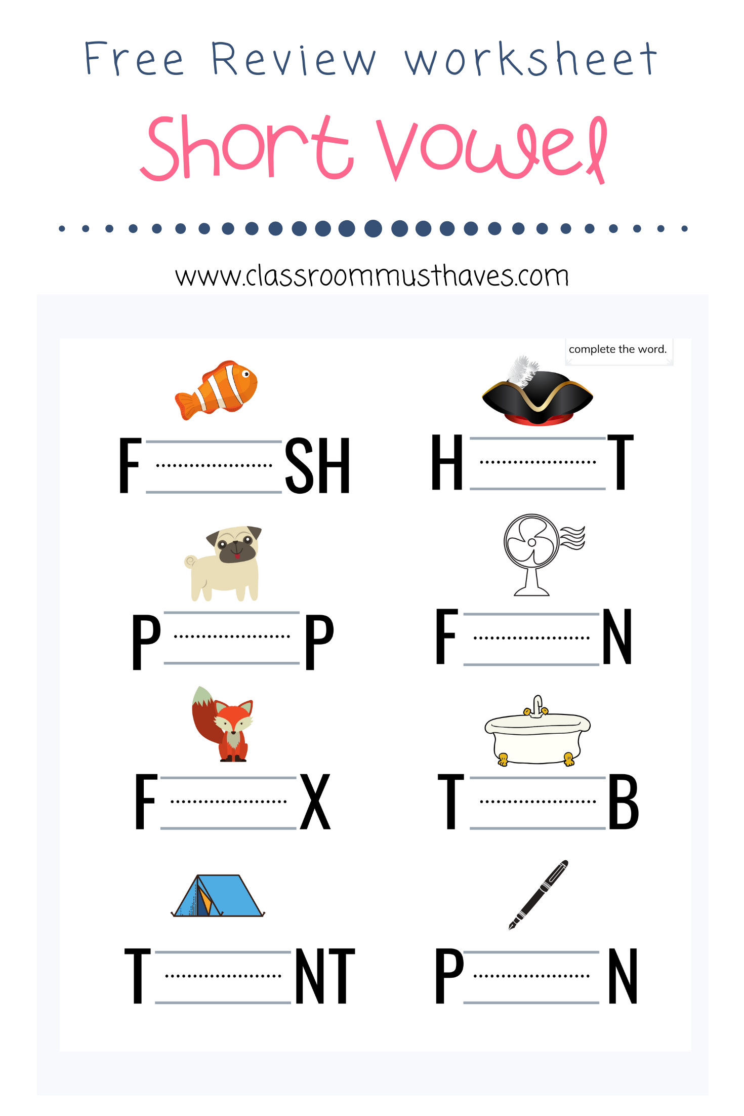 Short I Vowel Sound Worksheets