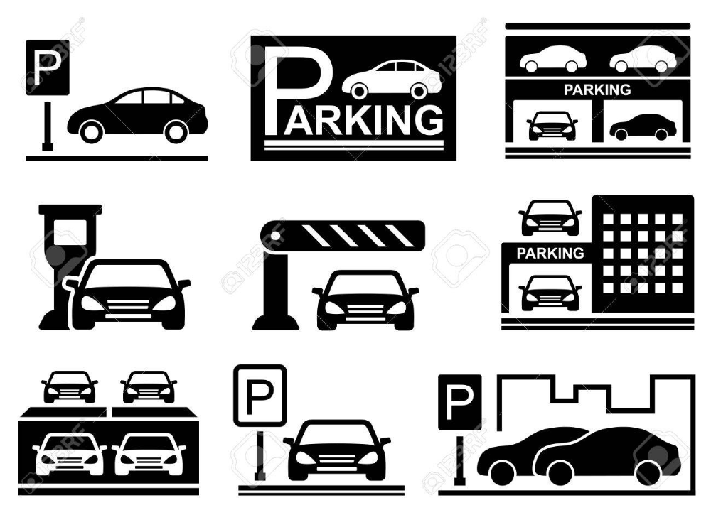 parking icons set with cars silhouette and parking symbols Stock Vector ...