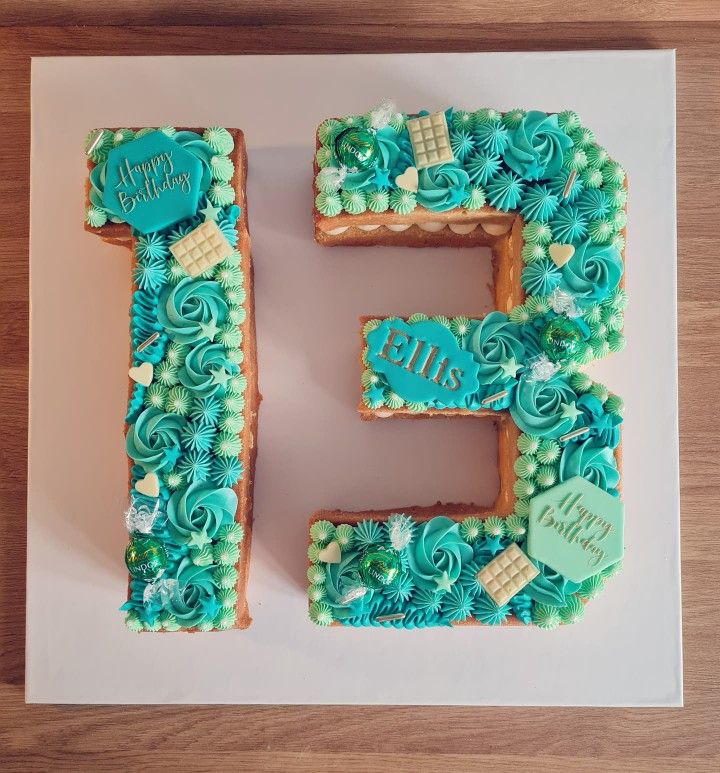 Green themed number 13 birthday cake. 13 Birthday Cake, 13th Birthday ...