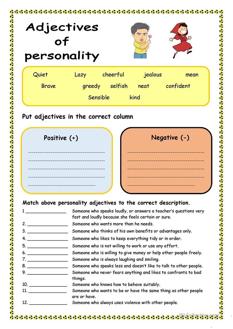 Personality Adjectives Reading Worksheet