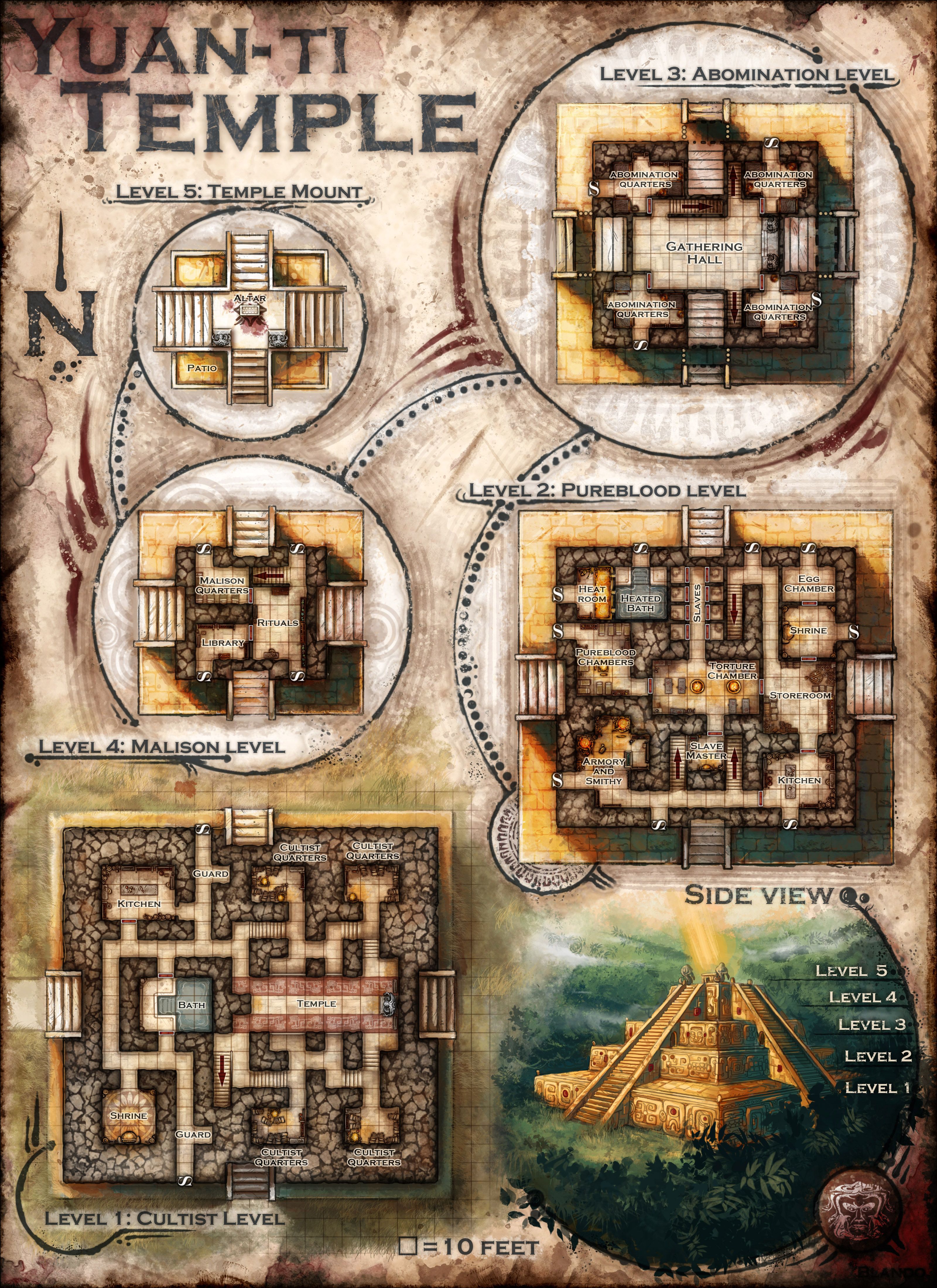 Templo Yuan-ti - local de exploração | Dungeon maps, Tabletop rpg maps ...