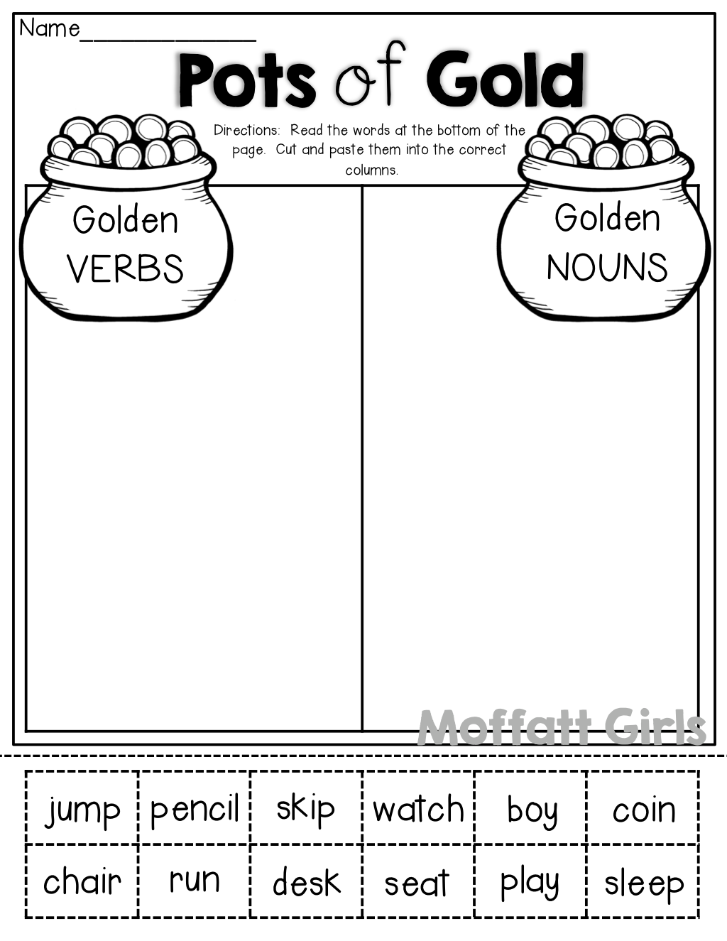 VERBS and NOUNS (cut and paste) | 1st Grade Activities | Pinterest image.