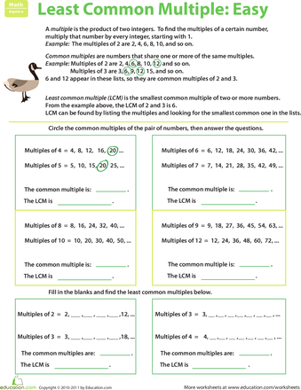 Least Common Multiple: Part 1 | Interactive Worksheet | Education.com ...