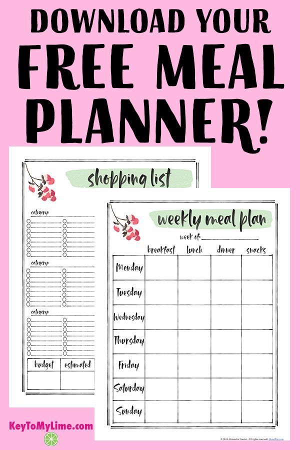 Free Printable Meal Planner (with Shopping List!) - Key To My Lime ...