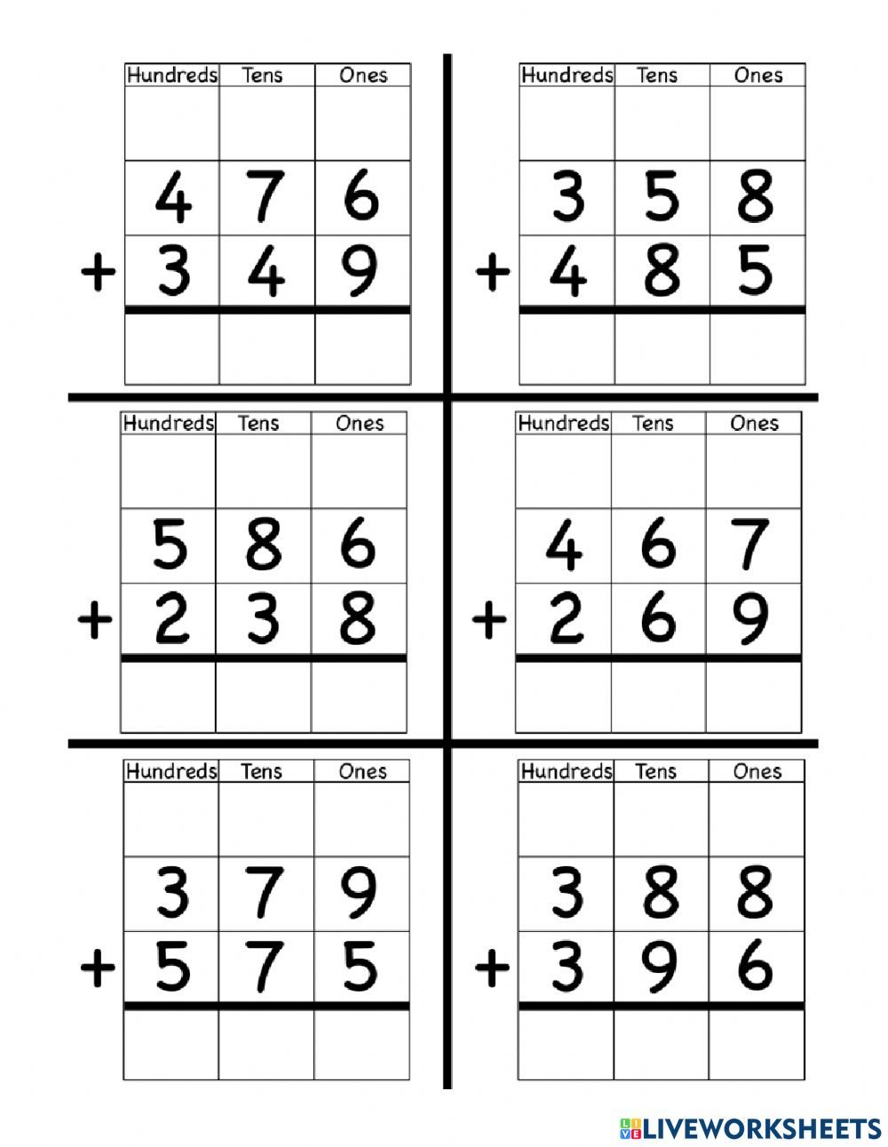 Addition with regrouping online pdf worksheet for Grade 3 | Worksheets ...