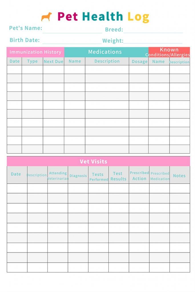 a printable pet health log is shown