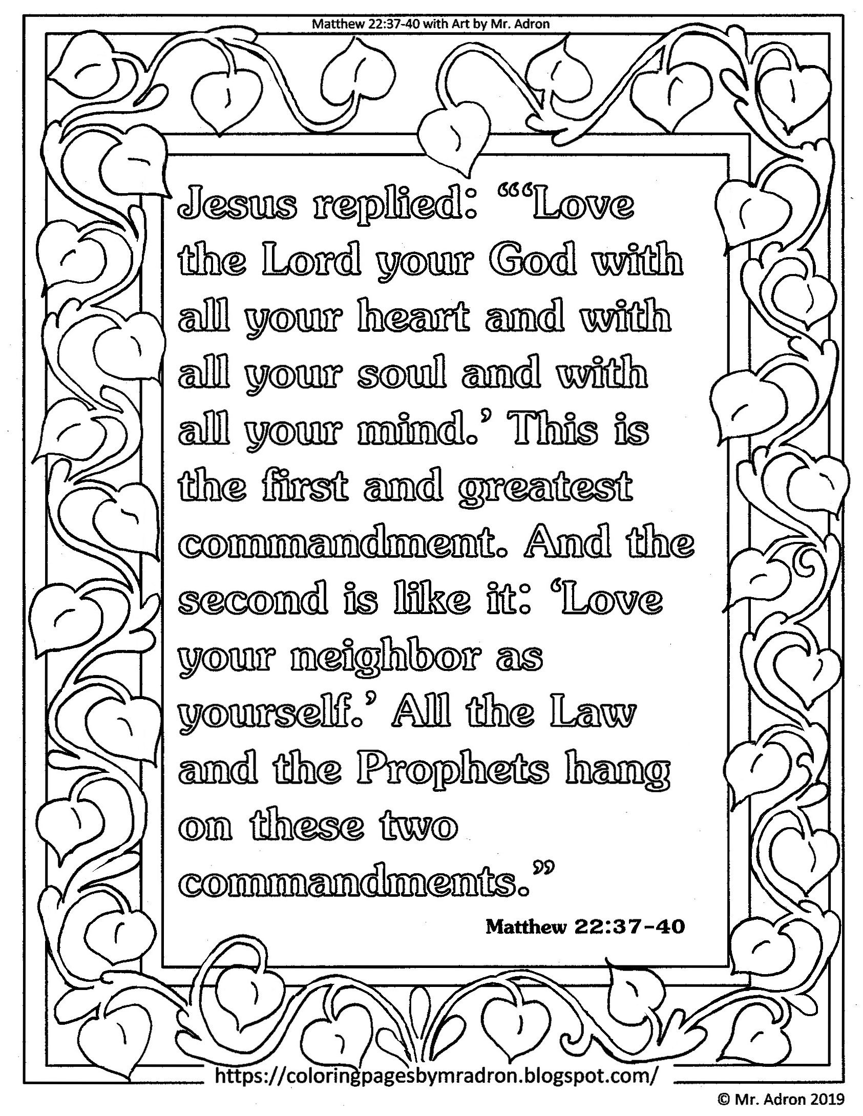 Matthew 22:37-40 Print And Color Page | Bible coloring pages, Greatest ...