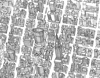 Bird's Eye View Map of Manhattan for GCP Annual Report Nyc Drawing, New ...