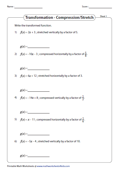 Linear Transformations Algebra 1 Worksheets