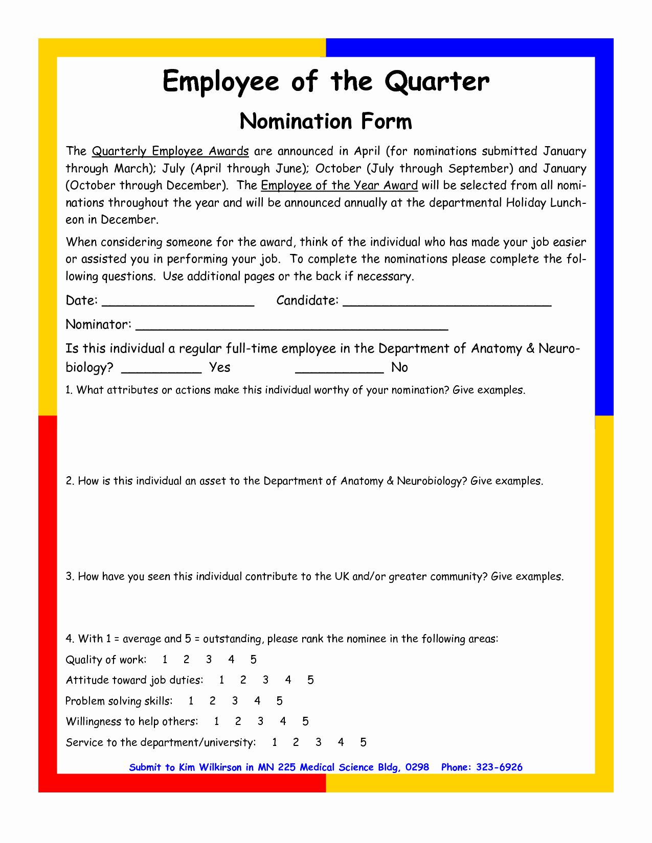 Employee Of the Month Nomination form Template Best Of Best S Of