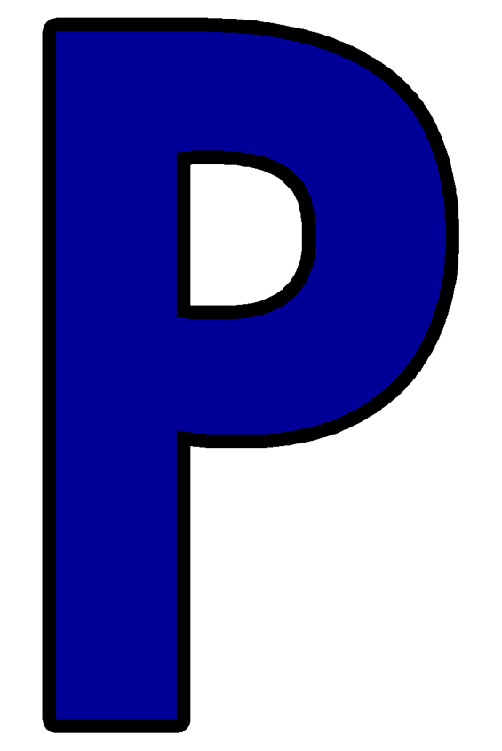 the letter p is blue and black