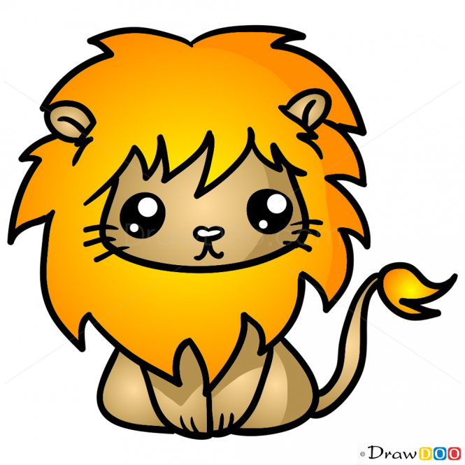 How to Draw Lion, Chibi | Lion cartoon drawing, Lion drawing simple