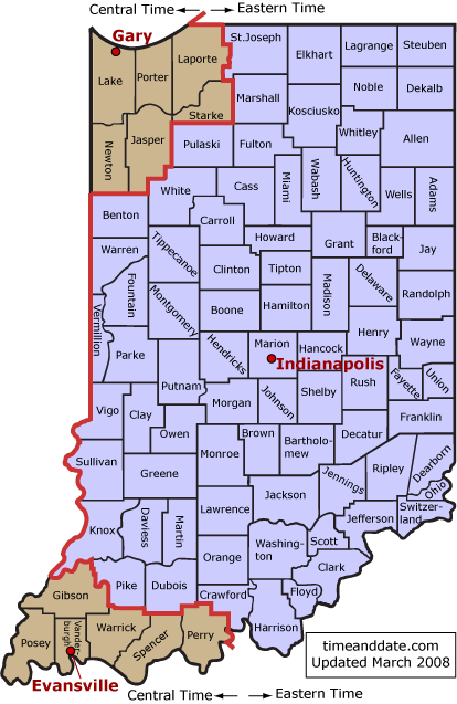 Indiana Illinois Border County Map | Time zones within Indiana. Enlarge ...