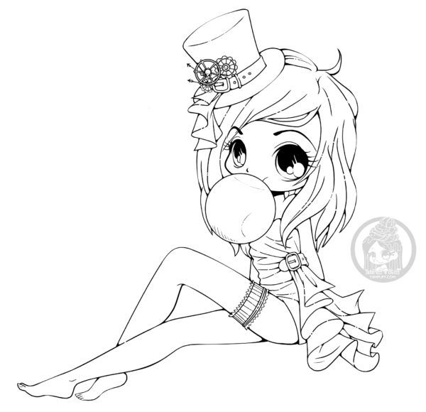 Snarky Barefoot Bubblegum Girl Chibi Lineart by YamPuff | Chibi ...