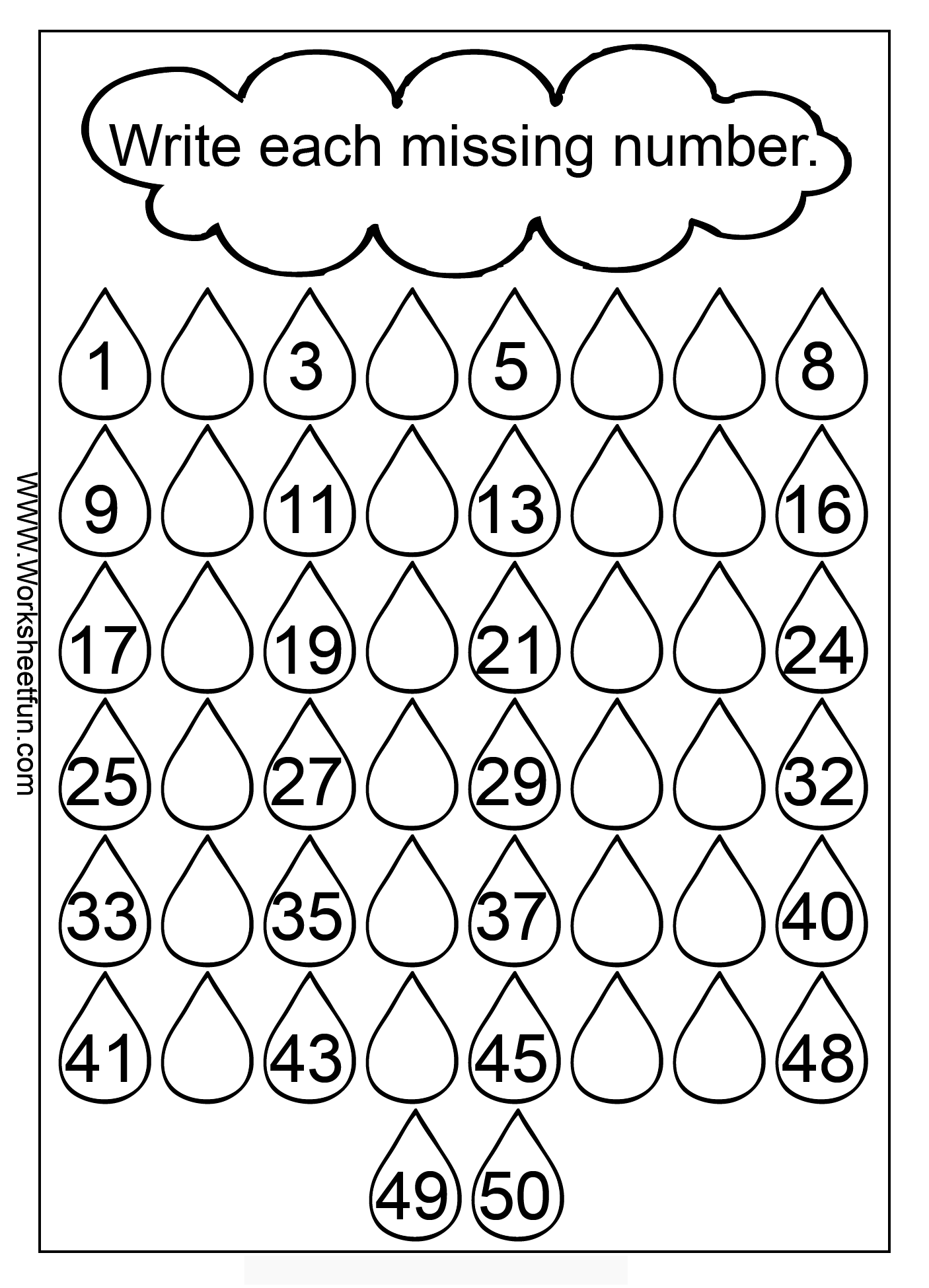 Missing Numbers – 1-50 – Three Worksheets | Kindergarten addition ...