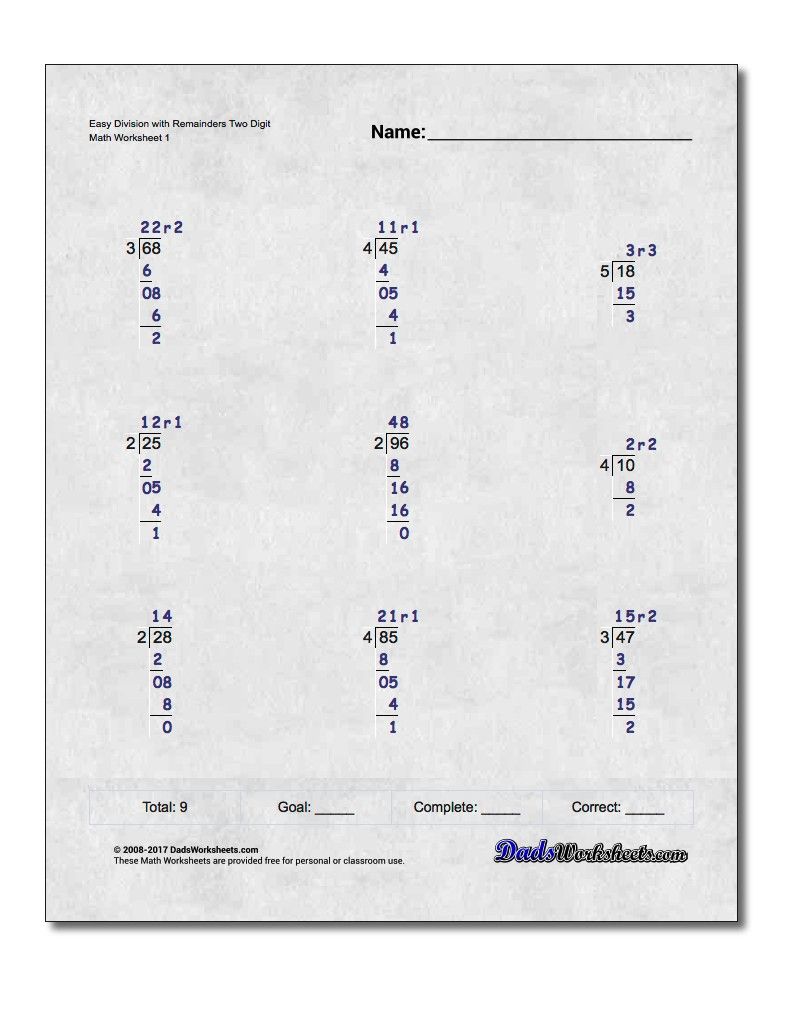 These long division worksheets have quotients with remainders. Each ...