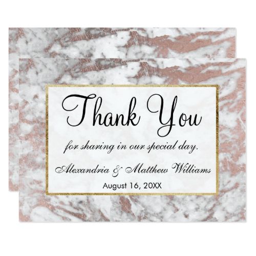 Elegant white faux rose gold marble Thank You Card Rose Gold Wedding ...