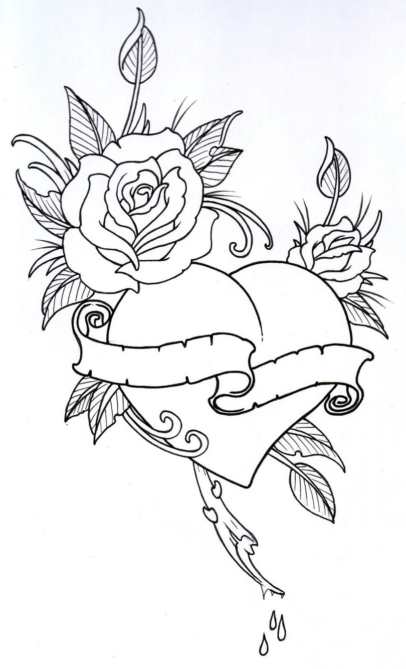 Hannah wants love symbol encasing roses... (With images) Coloring pages, Tattoo outline