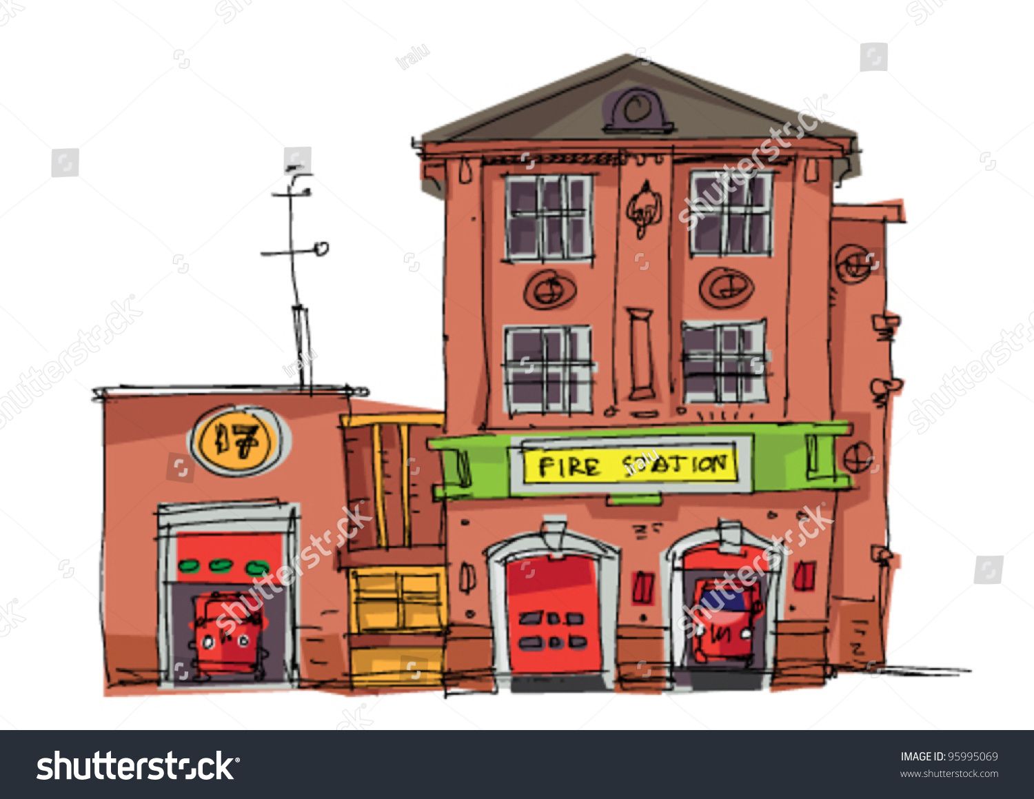 Fire Station Building Cartoon