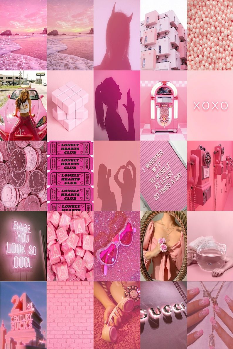 130PCS Boujee Pink Aesthetic Prints, Luxury Pink Wall Collage Kit ...