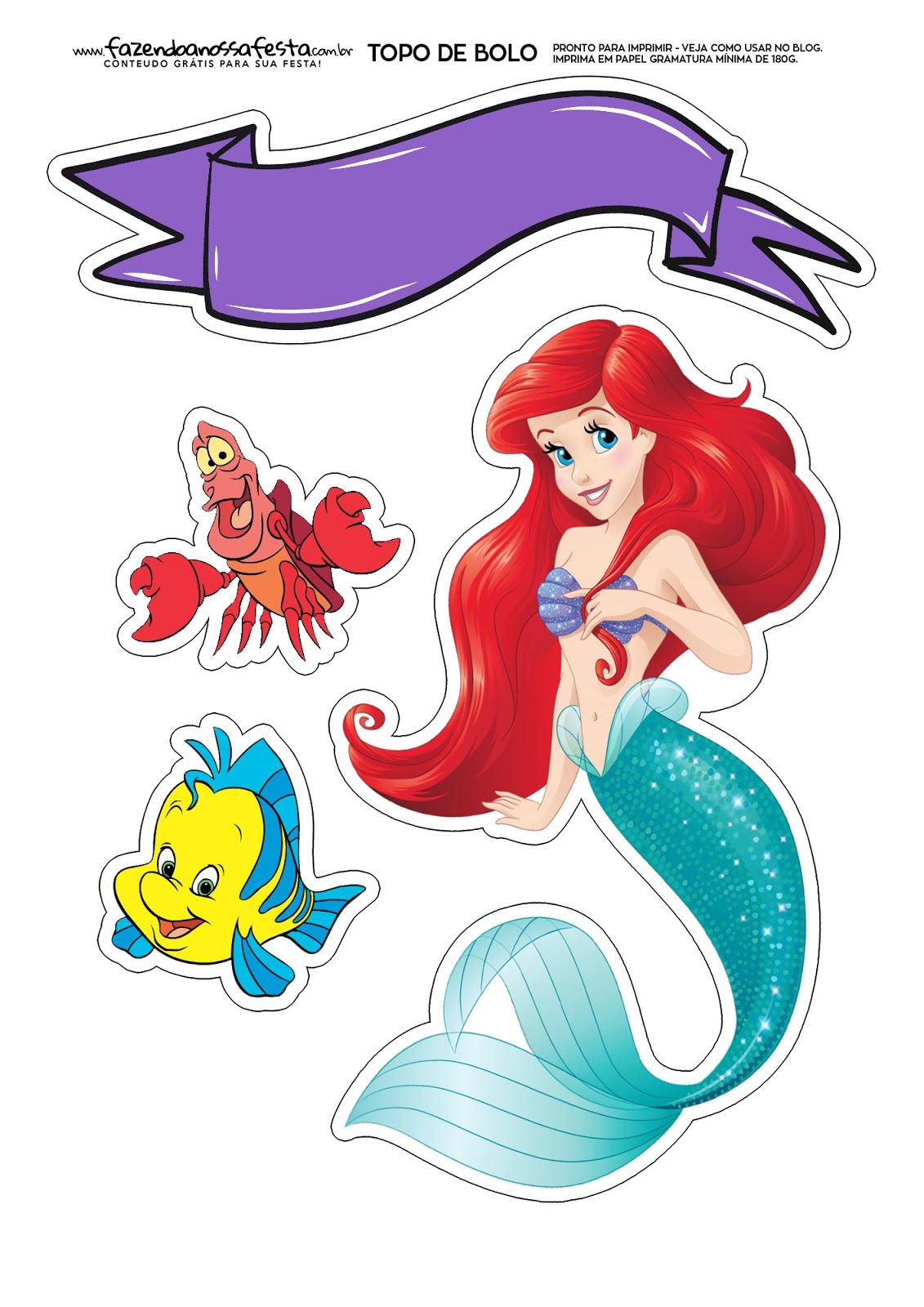 Little Mermaid: Free Printable Cake Toppers. - Oh My Fiesta! in english ...