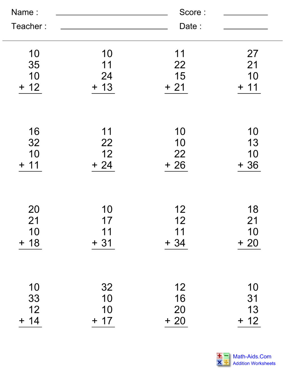 Addition Worksheets in 2020 | Addition worksheets, Math worksheets ...