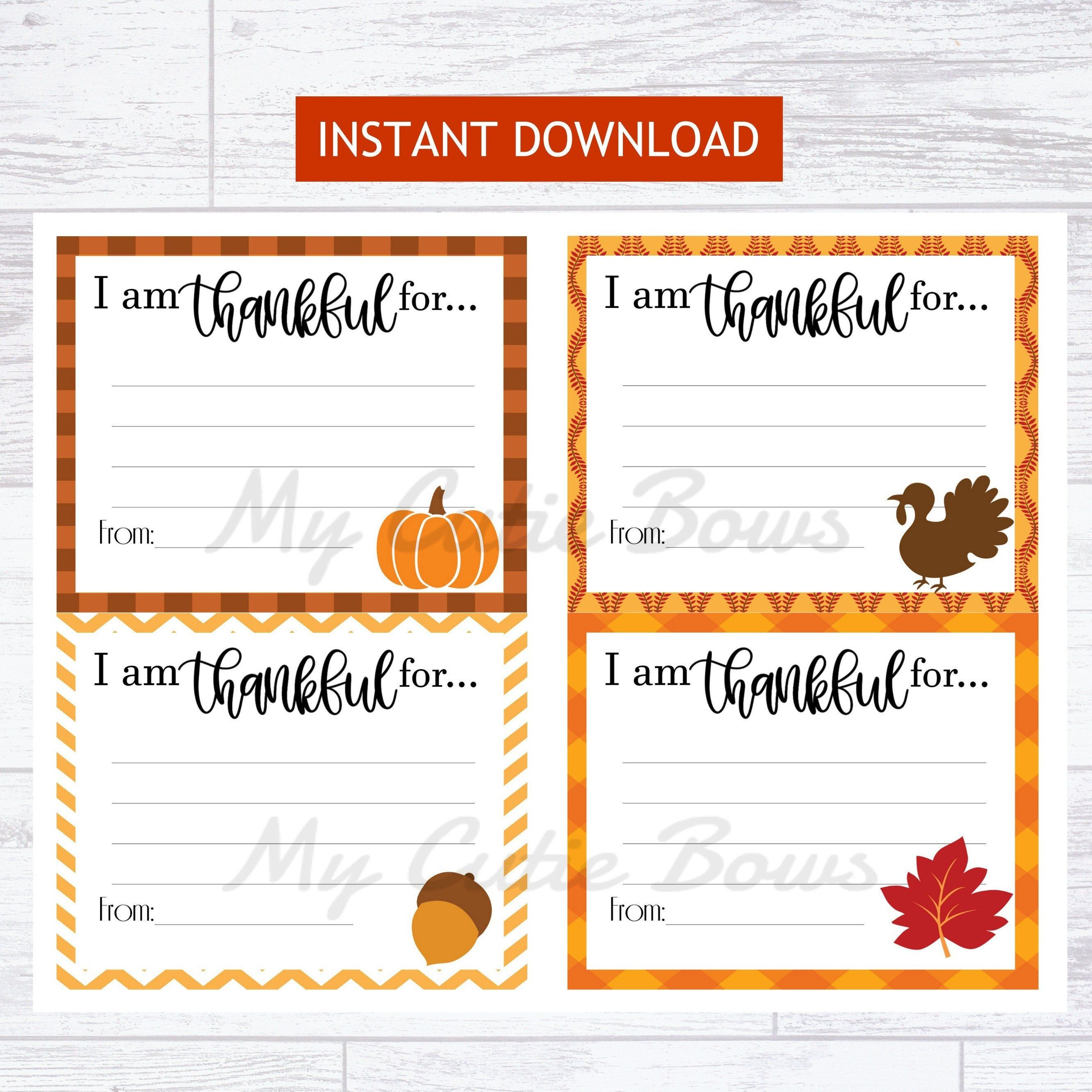 I Am Thankful For Printable Cards