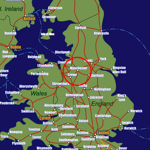 England rail map showing Manchester | Manchester cathedral, Stratford