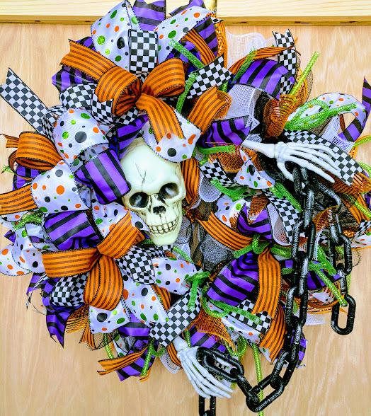 Halloween Skeleton Mesh Wreath Skull Wreath Skull and Bones | Etsy ...