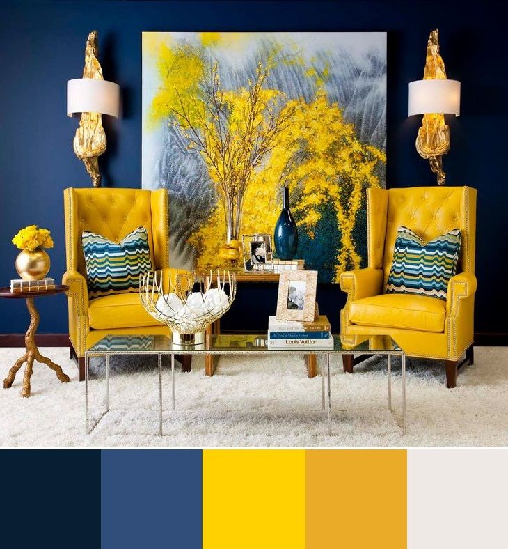 Blue and yellow interior design colour scheme Living room design