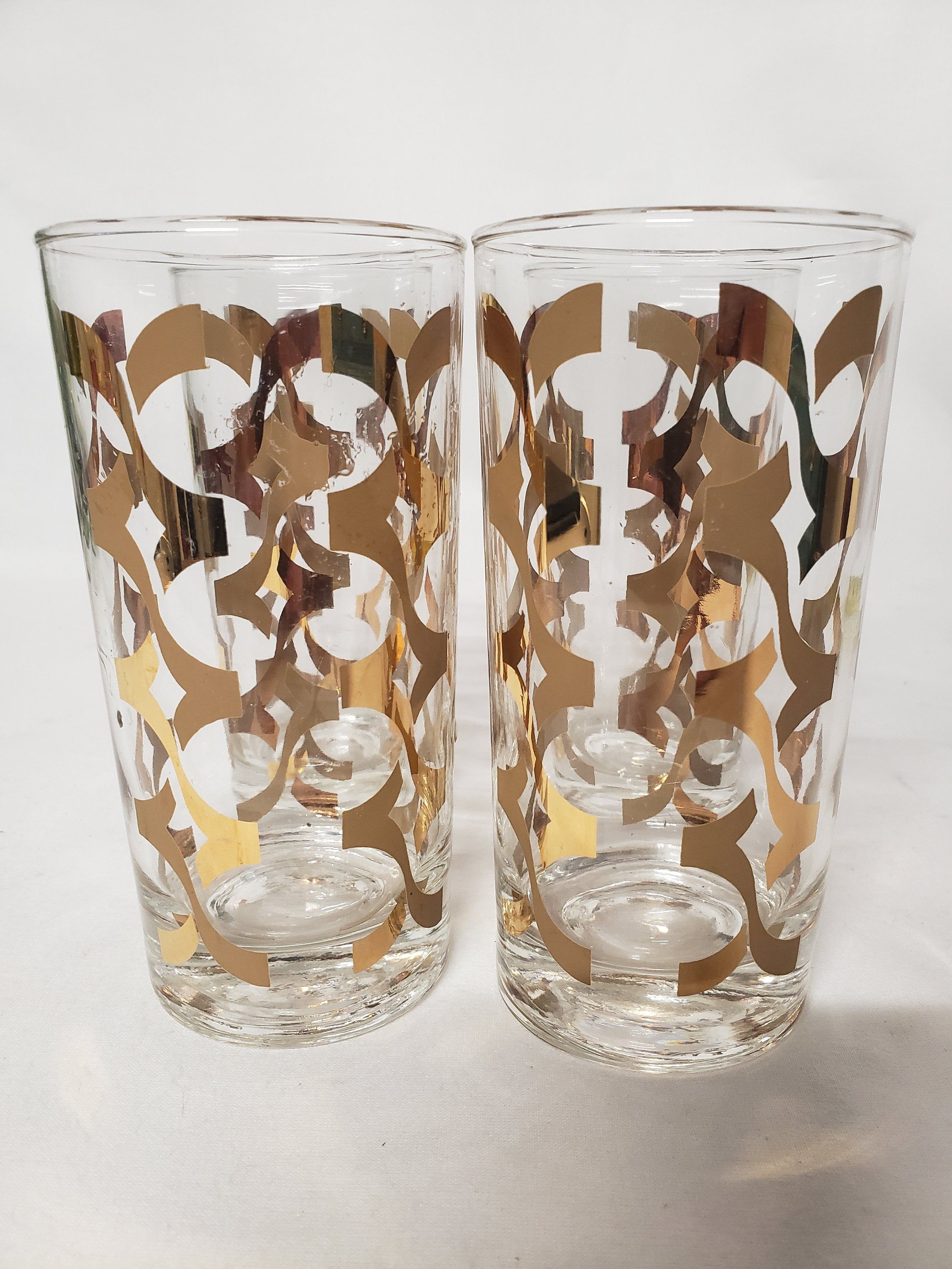 Mid Century Modern Gold Pattern Highball Glasses, Vintage Libbey Glass ...