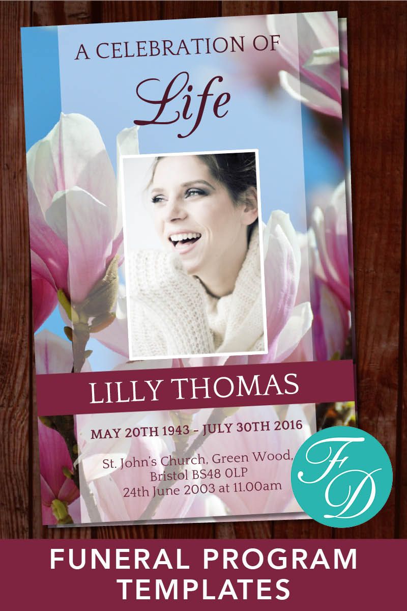 Magnolia Memorial Program Template with editable text and photos ...